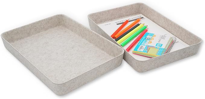 2pc Letter Size Felt File Folder Holder Oatmeal Document Paper Tray