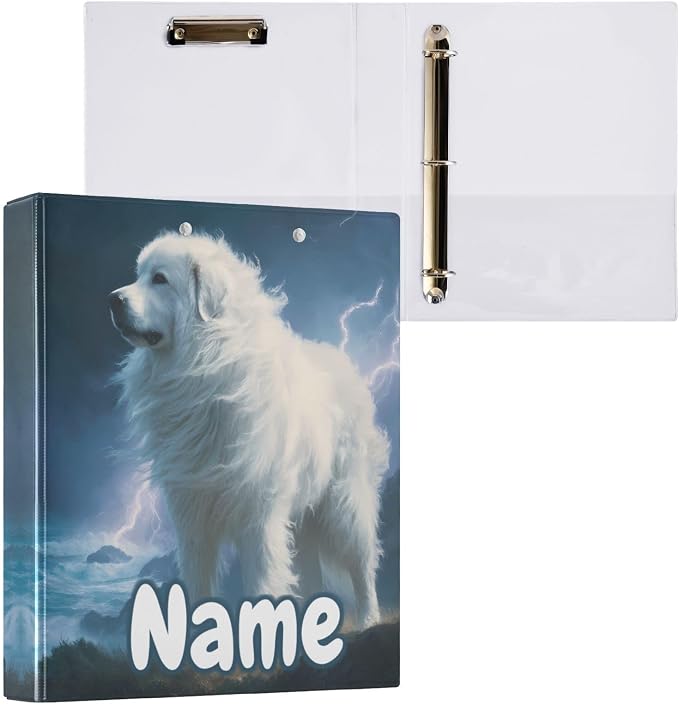 Custom 3 Ring Binder Great Pyrenees Dog 1.5" Round Ring Binders Personalized Name View Binder with 200 Sheet for Kids School Supplies Women Men Office, 1 Pack