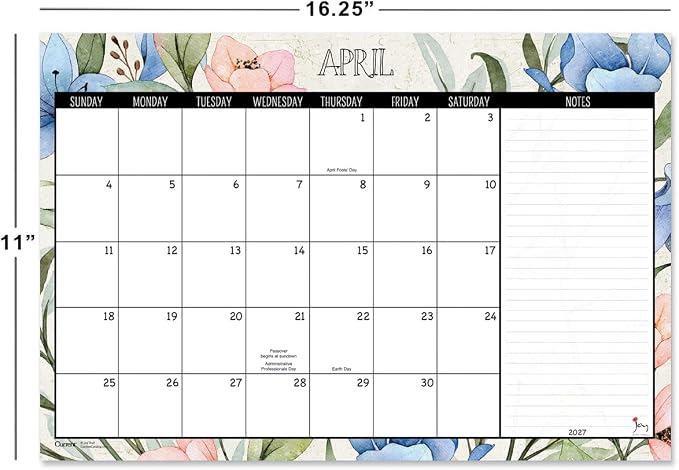 Current 2027-2028 Desk Calendar Pad | Meadow Dance, 11” x 16.25”, Large, 2024-Month, 12 page Designs, Self-Stick Magnet Strips