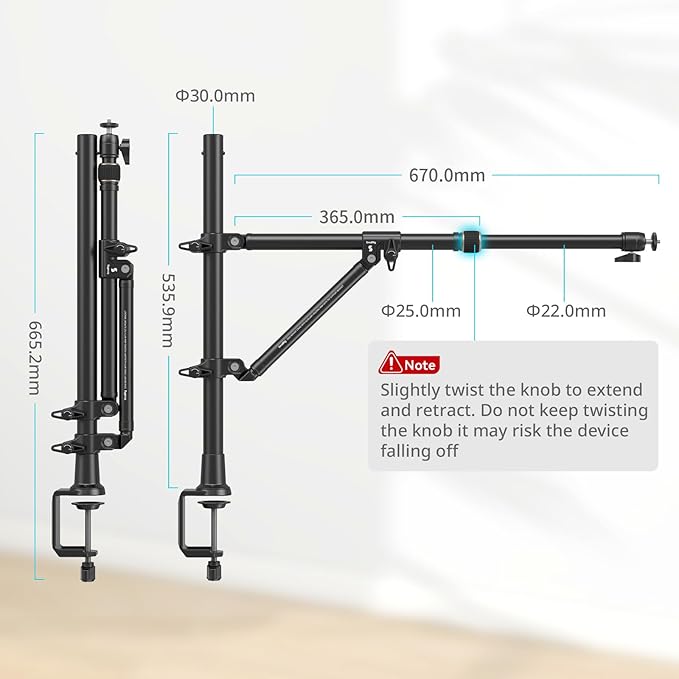 SMALLRIG Triangle Camera Desk Mount, Max. Load 3kg/ 6.6lbs, Overhead Mount with Auxiliary Support Rod, with Phone Holder and Small Ball Head for Camera/Phone/Light/Webcam