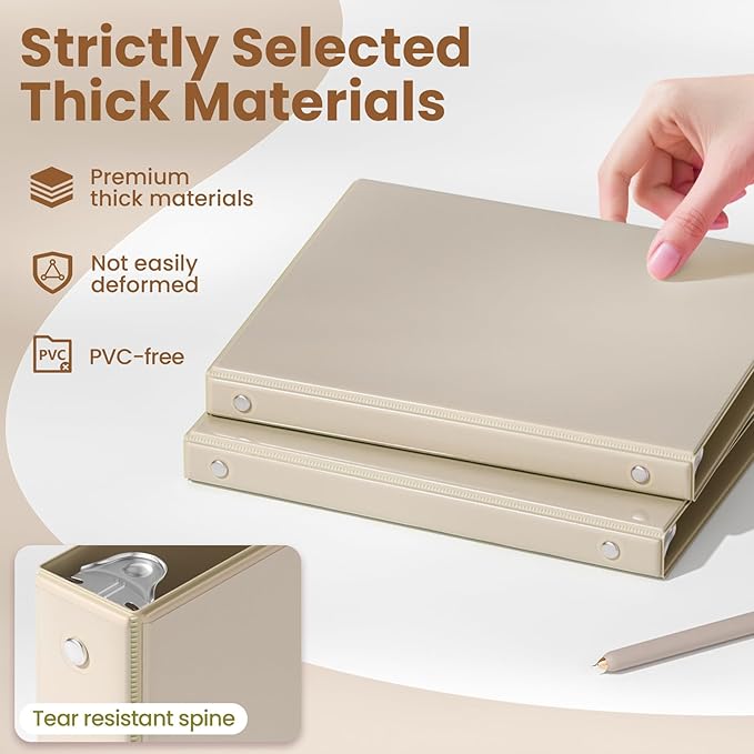 SUNEE 3 Ring Binder 1/2 Inch 4 Pack, Clear Half Inch View Binder Three Ring 0.5" PVC-Free (Fit 8.5x11 Inches) for School or Office Supplies, Neutral Aesthetic