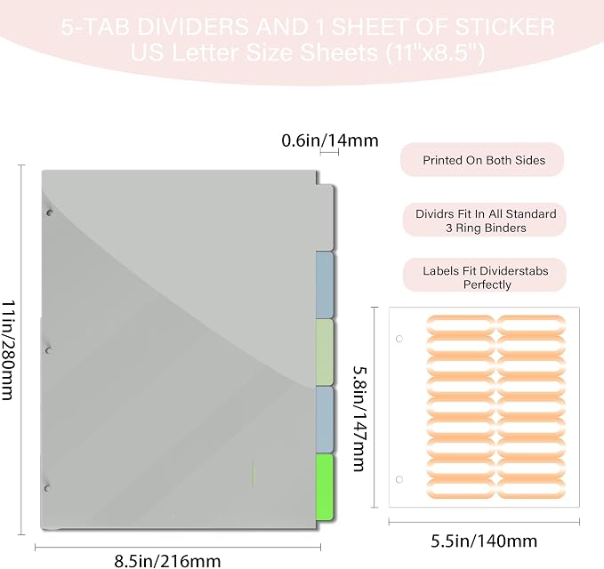 3 Ring Binder 1 inch with Clipboard - Soft Pink Floral Design, Includes Dividers, File Bag & Spine Label - Perfect for Students, Teachers, and Professionals, Holographic Waterproof Film