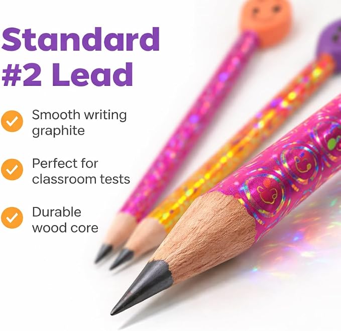 Anderson's Smiley Face Pencils and Erasers Tub, Set of 36, School Supplies, Classroom Supplies, Writing