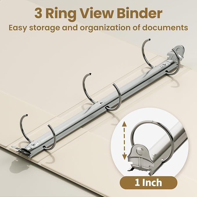 SUNEE 3 Ring Binder 1 Inch 4 Pack, Clear View Binder Three Ring PVC-Free (Fit 8.5x11 Inches) for School or Office Supplies, Neutral Aesthetic