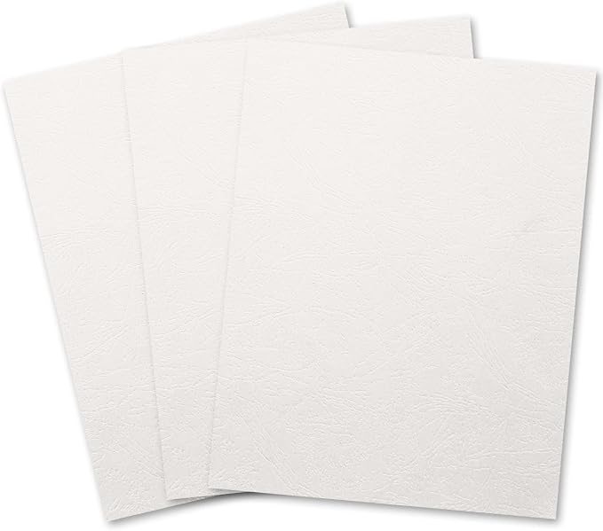 Binditek 13 Mil Paper Binding Covers, 8.5 x11 Inches, White, 100 Pack | Grain-Texture, 8.5" x 11" Letter Size, 250 GSM, 90 lb, Square Corners, Unpunched, for Business, School Projects