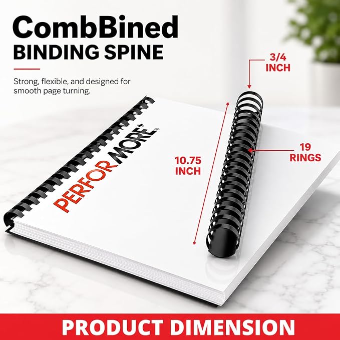 Binding Combs 100 Pack, 3/4 Inch Plastic, Holds 150 Sheets - Performore | 19 Ring Comb Binding Spines for Letter Size Paper, Binder Combs for Reports, Presentations, Planners, School and Office