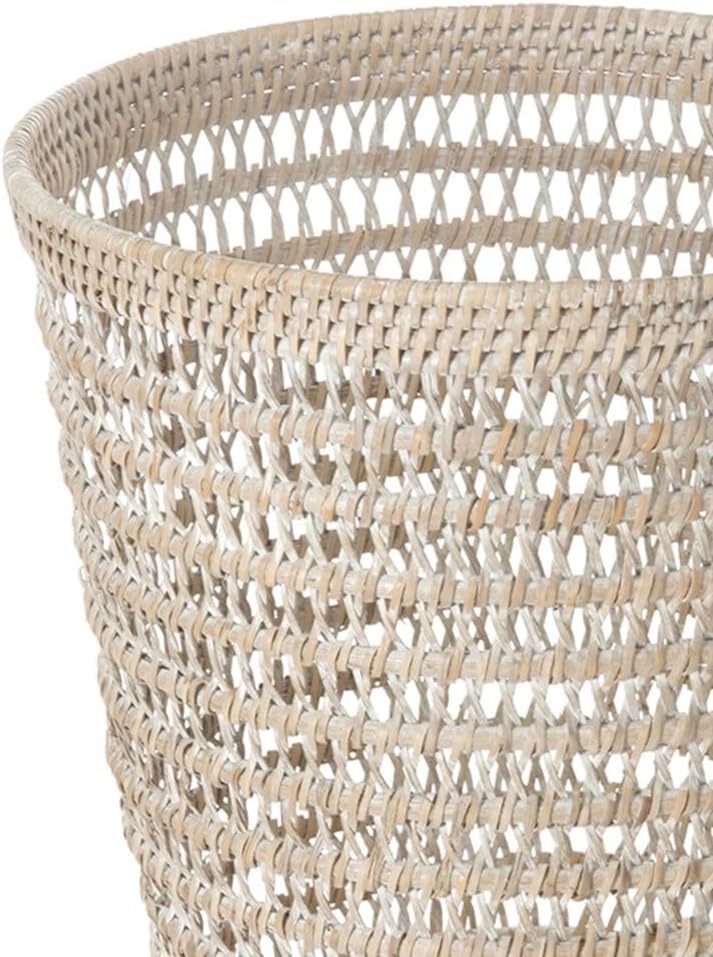 Kouboo La Jolla Rattan Mesh Waste Basket, Wicker Trash Can, White Wash