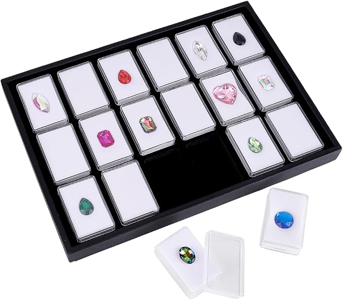 PH PandaHall 18 Gem Holder with Case, 2.2x1.4 inch Gemstone Display Box Square Gemstone Storage Box Diamond Display Case Gems Organizer with Foam for Collectibles Rhinestone Crystal Stone, White
