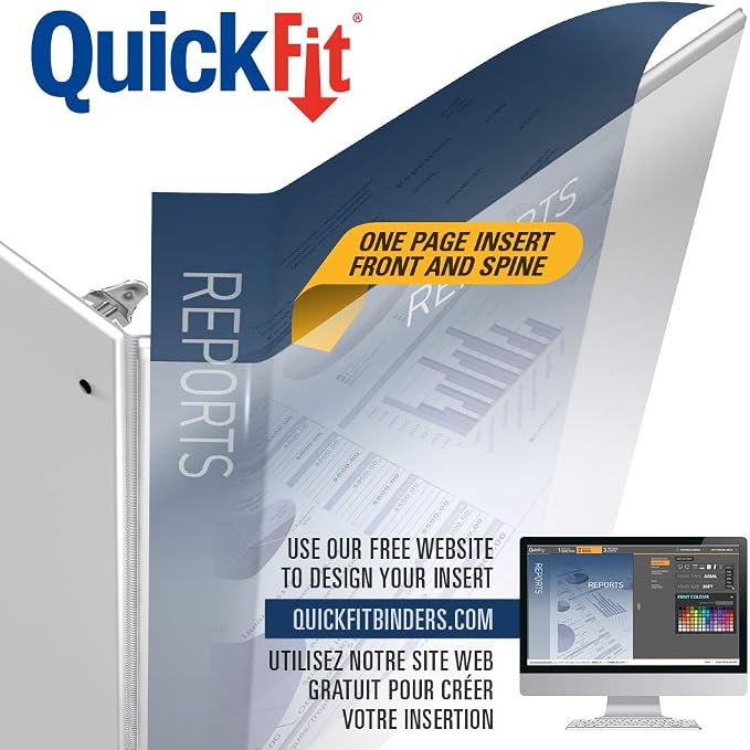 QuickFit Heavy-Duty Landscape 3-Ring Binder, Round Ring, 8 1/2 Inches by 11 Inches, 1.5 Inch, White, Pack of 4,97120-04 | Landscape binder, fits 8.5" x 11" paper, white, customizable cover, made in Canada, ideal for school or office use