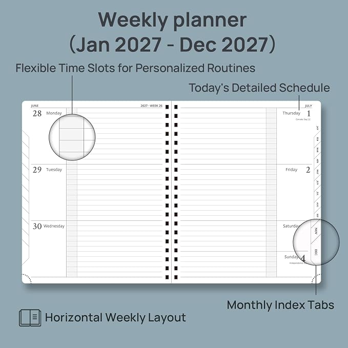 POPRUN 2027 Planner, Large 8.5" x 10.5" Weekly Calendar, Day Planner 2027