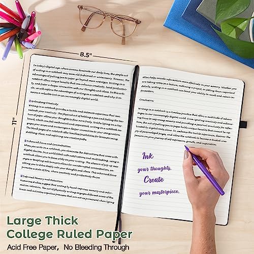 College Ruled Notebook, Large A4 Hardcover Leather Journal for Women Men