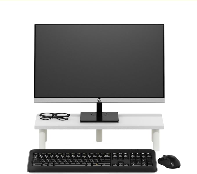 Furinno TURN-N-TUBE Monitor Stand Riser, 23.6" Wide Rectangle Monitor Riser, Laptop Stand for Desk, Office Desktop Accessories Organizers, Toolless Assembly, For Study Room, Dorm, White