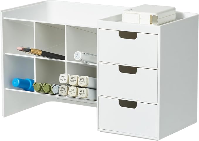 Blue Ginkgo Stackable Desk & Pen Organizer, White, Made in Korea | Multi-Compartment. 3 Drawers. Easy Access.