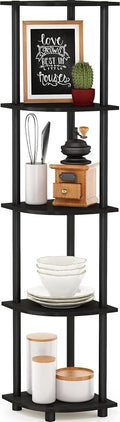Furinno TURN-N-TUBE Corner Shelf, 5-Tier Corner Bookshelf, Open Storage Shelves, for Organization and Storage, Living Room, Home Office, Garage, Bedroom, Espresso