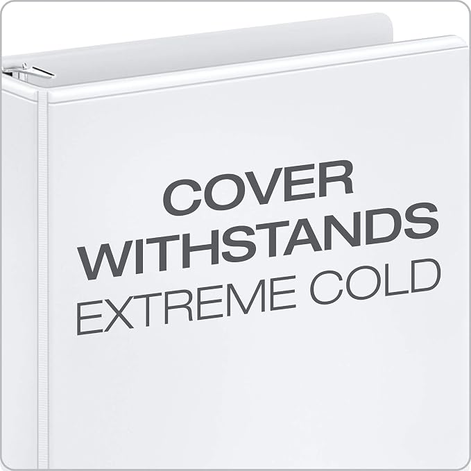 Cardinal 3 Ring Binder, 6 Inch Heavy Duty XtraLife Binder, Locking Slant-D Rings, Crack-Resistant Cover & Spine, ClearVue Covers with Shelf Pull, Holds 1,300 Sheets, White (26366)