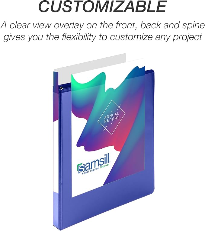 Samsill Durable 0.5 Inch Binder, D Ring Binder, Customizable Clear View Cover, Blue, 24 Pack, Each Holds 125 Pages
