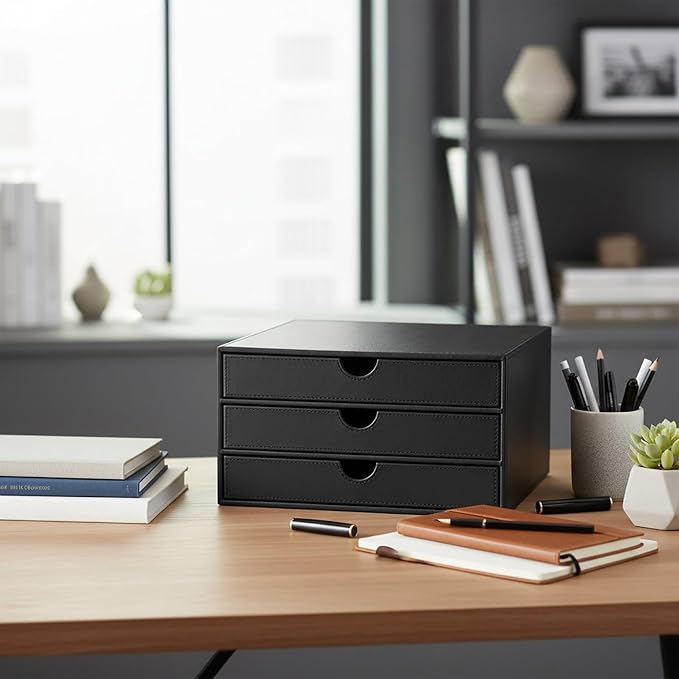 UnionBasic Document Organizer, 3-Drawer File Cabinet Document Storage Box, Office Desktop Filing Organizer, Black