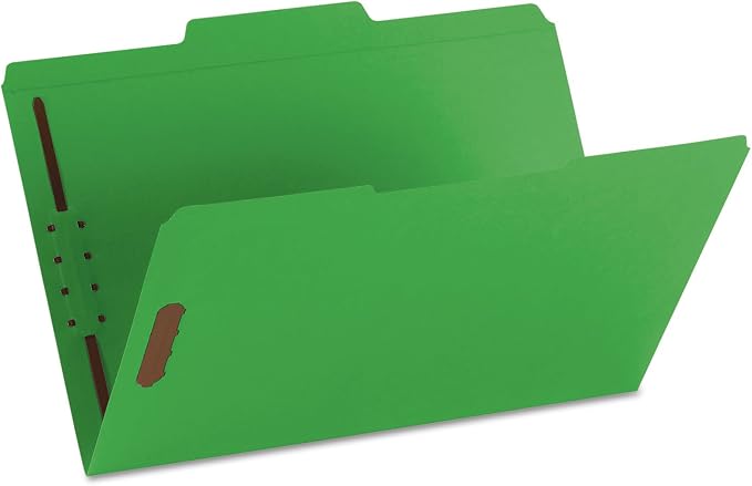 Smead Fastener File Folder, 2 Fasteners, Reinforced 1/3-Cut Tab, Legal Size, Green, 50 per Box (17140) (Pack of 1)