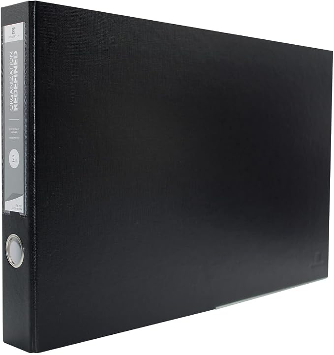 3-Ring Premium Ledger Binder for 11" x 17" Paper - Black, by Bindertek | 2" Spine Width, 325 Sheet Capacity, 1.25" D-Rings, Linen-Textured Covers, Steel Reinforced Edges, Spine Label Included