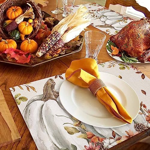 Fall Floral Leaves Placemats Set of 4, Thanksgiving Pumpkins Heat Resistant Washable Table Place Mats Boho Cotton Table Linens Party Holiday Decorations for Home Kitchen Dining Table Outdoor Indoor,