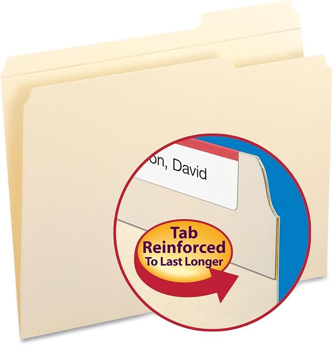 Smead File Folder, Reinforced 1/3-Cut Tab, Right Position, Letter Size, Manila, 100 per Box (10337)