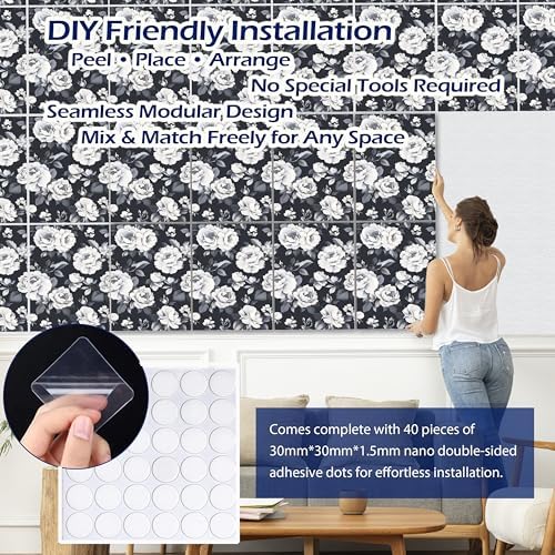PINWELIFE® Acoustic Art Tiles – 8-Pack 12"x16" Sound Absorbing Panels, Seamless Wallpaper-Style Decorative Acoustic Wall Art, Echo Reduction for Home Studio/Office, Nano Tape Included
