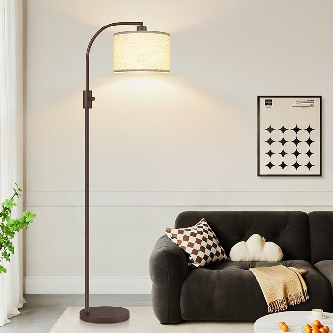 Nintiue Upgraded Modern Arc Dimmable Tall Standing Floor Lamp with Linen Shade, 1200 Lumens LED Bulb Included, for Living & Reading Room, Bedroom, Office & Nursery, Matte Brown