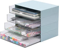 Stackable Storage Drawers, Office Desk Organizer with 7 Flat Drawers | Blue, Plastic Mini Desktop Storage Box, Tabletop Small Craft Drawer for Office Supplies, Makeup Desk Organizer and Accessory