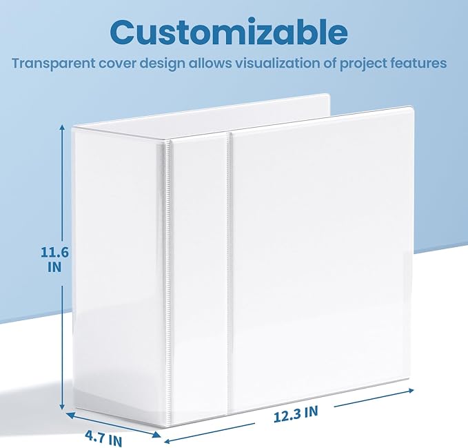 SUNEE 5 Inch Binder 3 Ring Easy Open, 5" Extra Large D Ring Clear View PVC-Free (Fit 8.5x11 Inches) for Office or School Supplies, White, 1 Pack