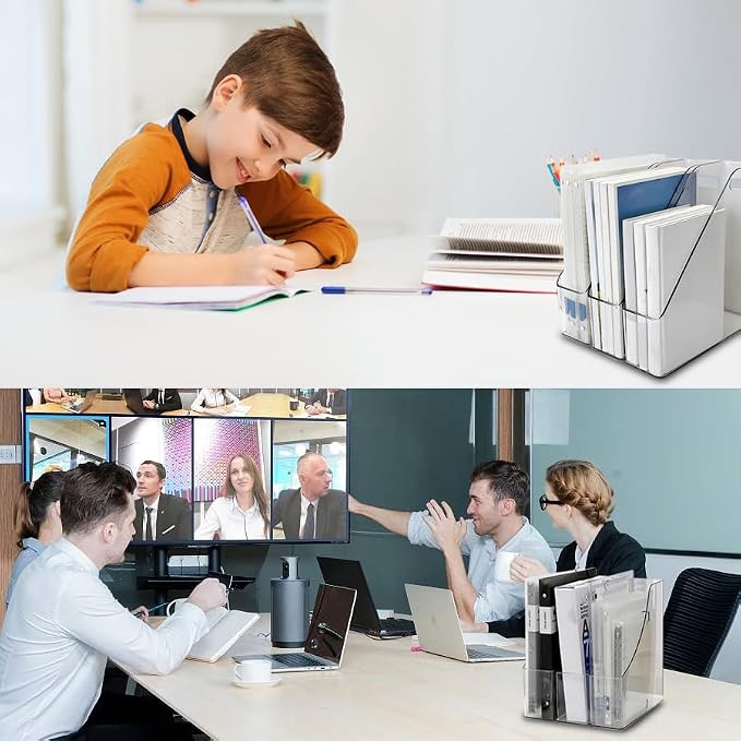 2 Pack Acrylic Magazine File Holder with Handle, Plastic Desk Organizer | Clear Acrylic Vertical File Folder Bin, Storage File Folders, Magazine Rack Document Storage Organizer for Home Office