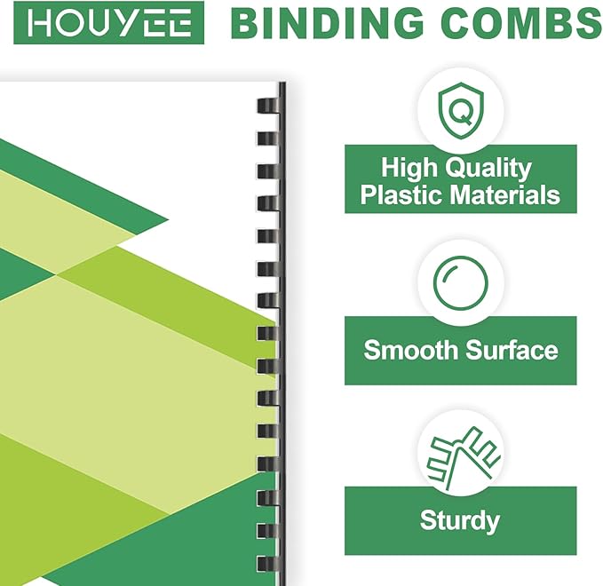 HOUYEE 50 Pack 3/8 Inch Plastic Binding Combs Spines, 19 Rings, Black | 10mm Binder Combs for Letter Size Paper, 60 Sheets Capacity , for Book Binder Office School Supplies