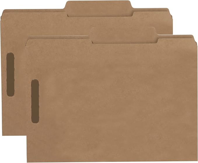 Smead Heavyweight Fastener File Folder, 2 Fasteners, 2/5-Cut Tab Right of Center Position, Guide Height, Letter Size, Kraft, 50 per Box (14882)
