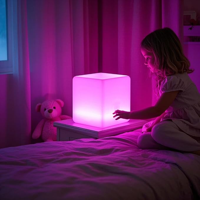 Mr.Go 12-Inch LED Light Cube Stool, RGB Glowing Mood Night Light w/Remote | 16 RGB Color Changing, Multi-use Cube Seat & Side Table, IP65 Waterproof, 8-48H Runtime, for Bedroom Living Room Party Decor