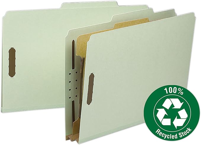 Smead Value Filing 100% Recycled Pressboard Classification File Folder, 1 Divider, 2" Expansion, Legal Size, Gray/Green, 10 per Box