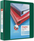 Staples Heavy-Duty 2-Inch D-Ring View Binder, Reinforced Spine, Holds Up to 450 Sheets, Green, for Office & School