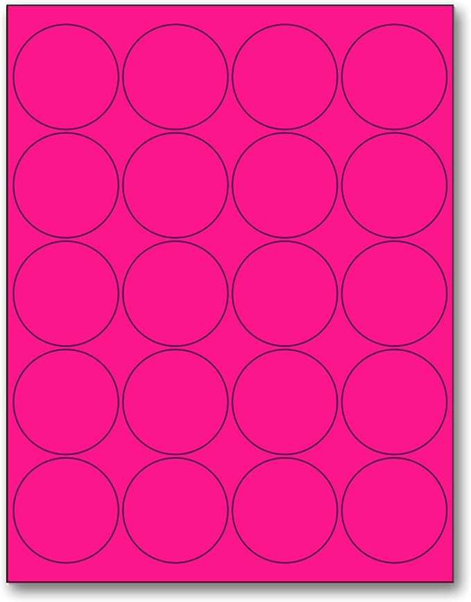 NextDayLabels - 8-1/2 x 11" Neon Color High Light Fluorescent Labels for Laser & Inkjet Printer (Pink Fluorescent, 2" Round - 20 Per Page | 500 Labels)