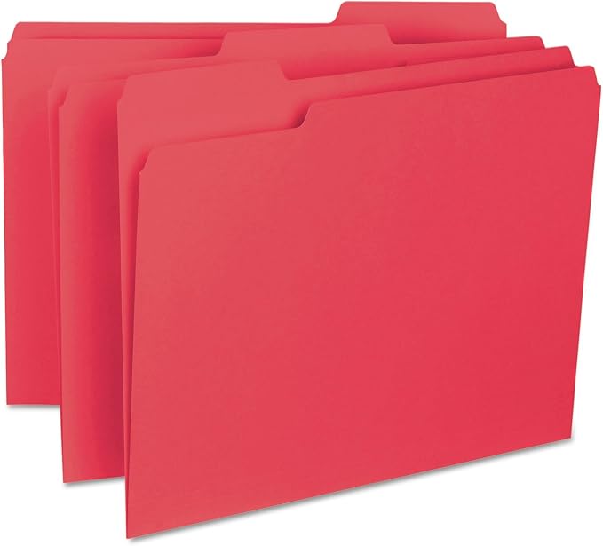 Smead Interior File Folder, 1/3-Cut Tab, Letter Size, Red, 100 per Box, Expandable File Folders for Filing Cabinet