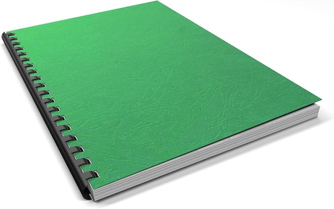 Binditek 12 Mil Paper Binding Covers, 8.5 x11 Inches, Green, 100 Pack | Grain-Texture, 8.5" x 11" Letter Size, 230 GSM, 85 lb, Square Corners, Unpunched, for Business, School Projects