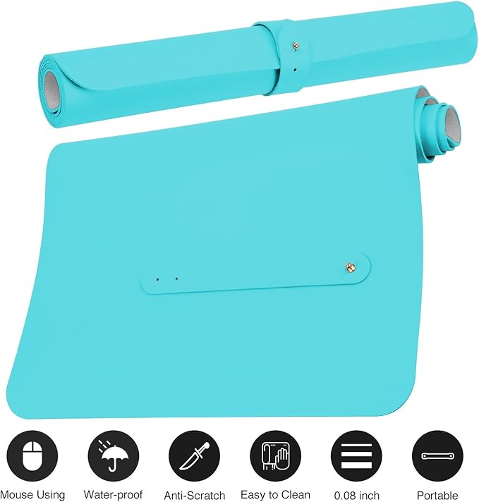 Boutilon Leather Desk Pad Protector,Laptop Desk Pad,Office Mouse Mat,Waterproof Leather Desk Blotter,Desk Writing Pad for Office and Home (M-Bright Blue,30"x14")