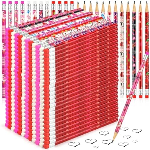 Zuazaor 500 Pieces Valentine Pencils with Erasers In Bulk Kids Student Heart Woden Pencils for Office School Supplies (Valentine's Day)