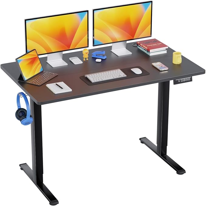 PayLessHere 48 Inch Electric Standing Desk Sit Stand up Desk Home Office Desk with Large Space Headphone Holder 2 Memory Function for Home,Office,Meeting Room (Black)