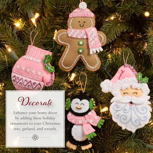 Bucilla Felt Applique 4 Piece Ornament Making Kit, Santa Sweets, Perfect for Holiday DIY Arts and Crafts, 89708E
