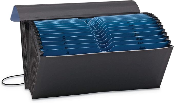 Smead Two-Way Handy Organizer File, 21 Pockets, Alphabetic (A-Z) and Monthly (Jan-Dec), Flap and Elastic Cord Closure, Blue/Black (70506), Letter (Pack of 12)