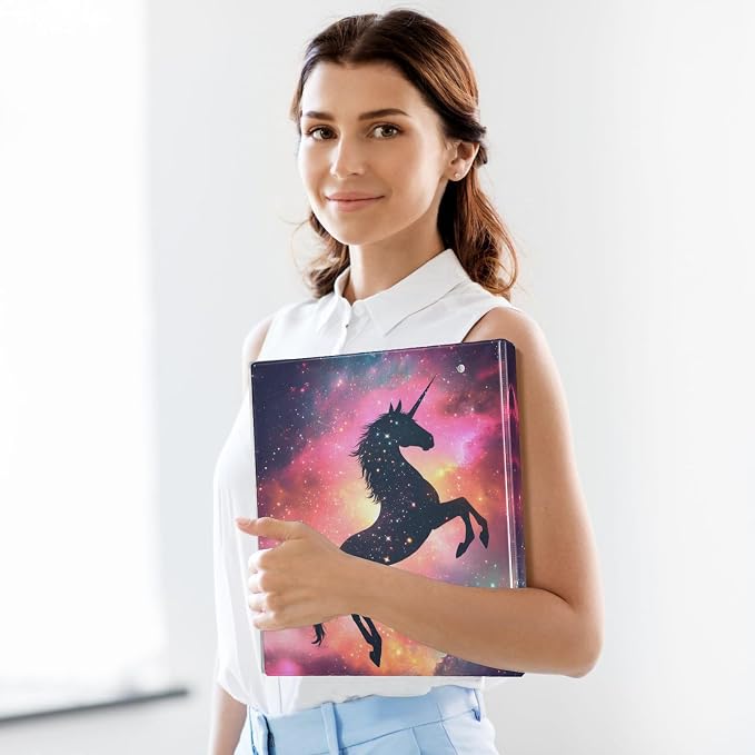 3 Ring Binder Unicorn Galaxy Sky 1.5" Round Ring Binders View Binder with 200 Sheet for Kids School Supplies Women Men Office, 1 Pack