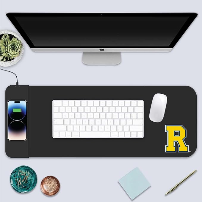 University of Rochester Classic Wireless Charging Cloth Desk Mat, Durable Office Supplies, Non-Slip Base, Quick Charging Wireless Desk Pad, Black