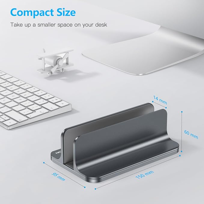 OMOTON Vertical Laptop Stand Holder, Adjustable Dock for MacBook, Gray | Aluminum Stand for MacBook Stand, Fits Chromebook & Gaming Laptops up to 17.3 in, Office Desk Organization, Space-Saving