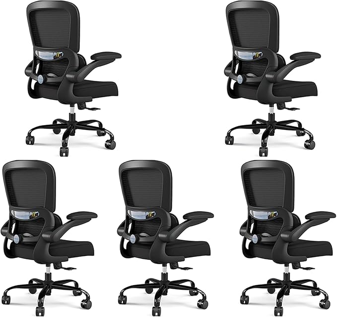 TRALT Office Chair - Ergonomic Desk Chair with Adjustable Lumbar Support, Mesh Computer Chair, Executive Chairs for Home Office Comfortable Lumbar Support Black Pack of 5