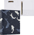 Caikeny 3 Ring Binder Blue White Whale Sharks 1.5 Inch Binders Round Ring Clipboard with 2 Pockets for Office Supplies