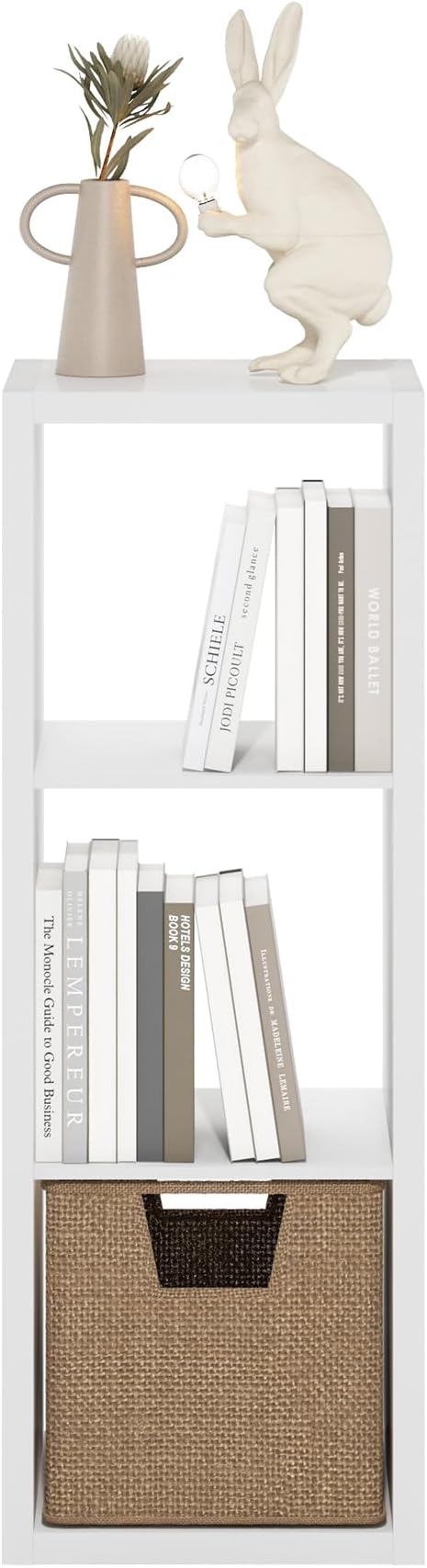 Furinno Cubicle Book Shelf, 3-Cube Bookshelf, Extra Thick Frame Horizontally & Vertically Reversible Bookcase with Open Back, 14.6 x 15.9 x 44, for Living Room, Bedroom, Home Office, Plain White