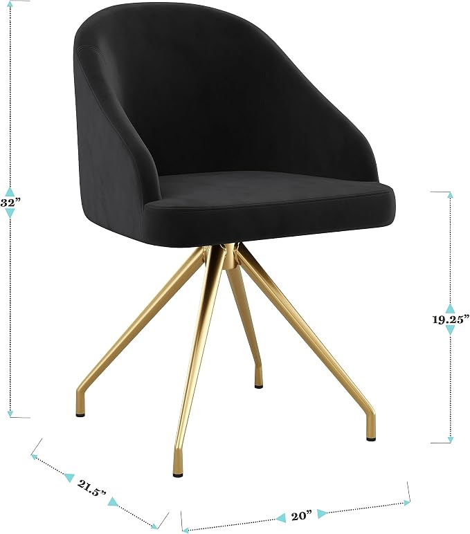 Martha Stewart Sora Upholstered Stationary Office Chair, Black | Polished Brass Frame